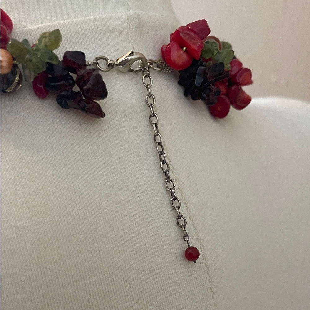 Multicolor Cluster Bead Statement Necklace - Red,… - image 4